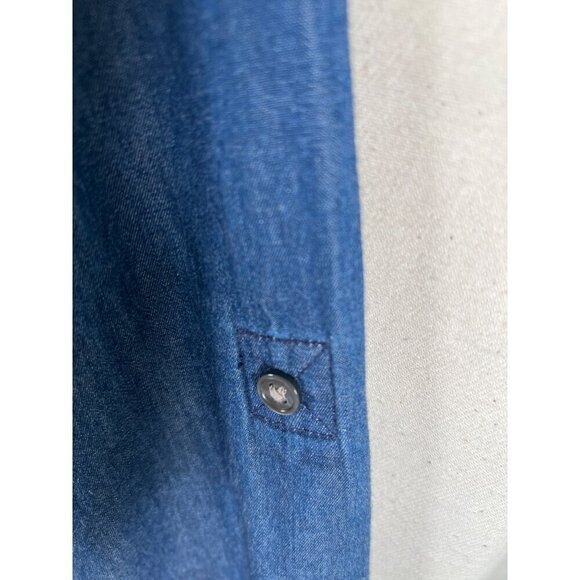 SHIRT 469 Women Size 14 Blue Denim Shirt Button Down Convert Roll Tab 3/4 or L/S - Picture 6 of 12